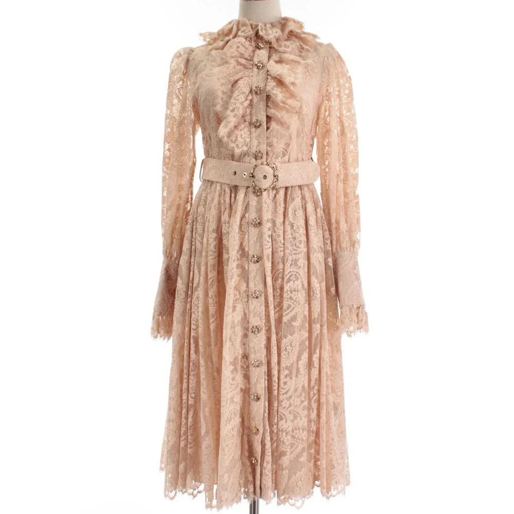 Zimmermann NWT Kaleidoscope Lace Ruffle Midi Dress Size 2 US 8 Light Beigey Pink - Picture 1 of 14